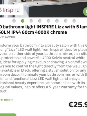 Bathroom light with 5 LED like new