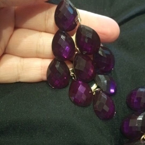 Earrings with purple beads like new, shiny
