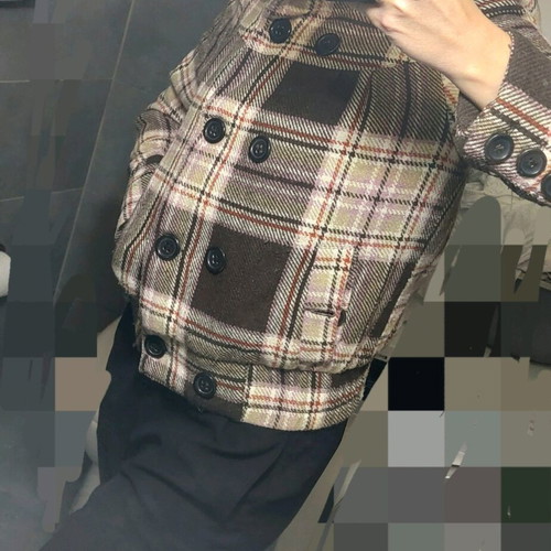 Checked brown coat like new, size large