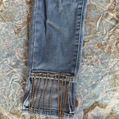 Skinny jeans with rhinestones and fringes like new, size XS, blue
