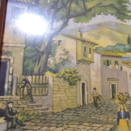 Old wooden frame with glass used, Greek village theme