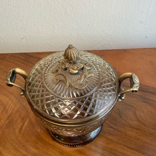 Vintage bronze fondue pot like new with engraved glass