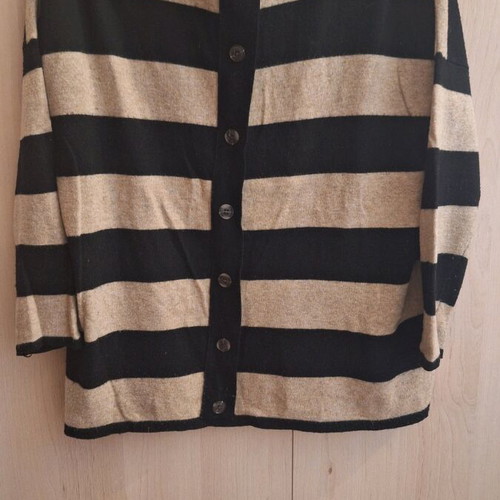 Striped knit sweater beige and black, like new, with back buttons