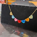 Choker necklace with colorful plexiglass hearts