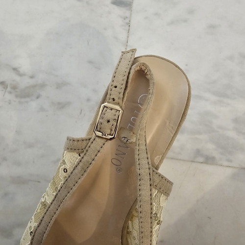 Tulipano women's peep-toe sandals used, size 38, beige with lace and sequins