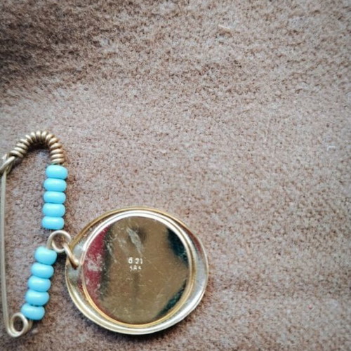 14K Gold Baby Safety Pin Charm with Christ Figure