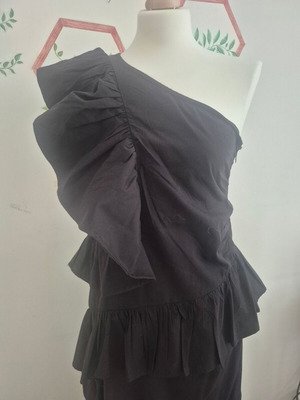Sfera dress with one shoulder and ruffles, new, black, size S