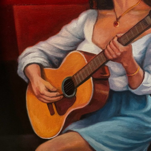Tsimogiannis The Girl with the Guitar Oil Painting on Canvas 60x80cm new