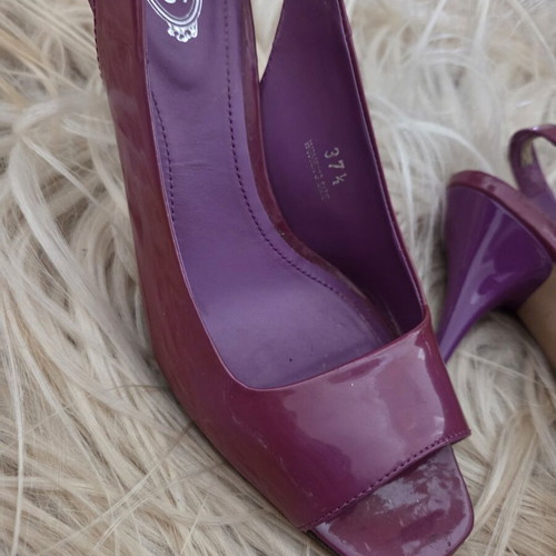 Tod's Patent Leather Peep Toe Slingback Pumps Used Purple