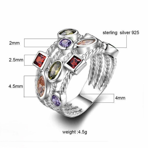 Women's multicolor ring new, silver with moonstone and crystal