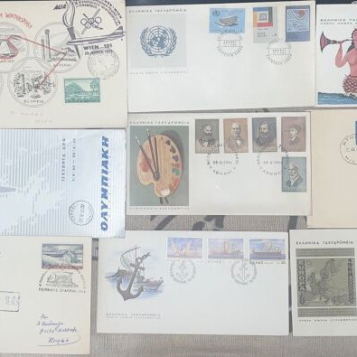 Olympic Greek Stamp Envelopes used, rare pack of 38 pieces