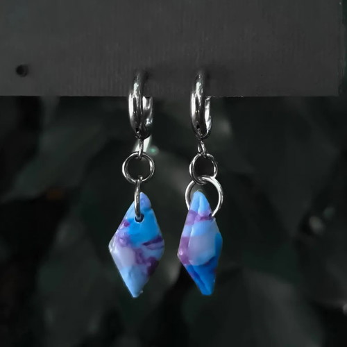 Neo-Rombus earrings from recycled plastic and stainless steel new, blue