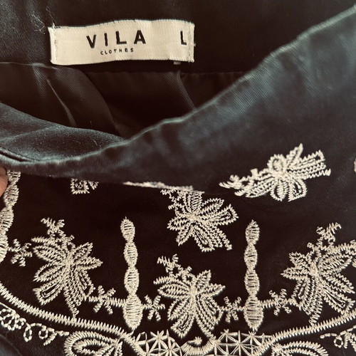 Vila Black Strapless Top with White Embroidery used, size L