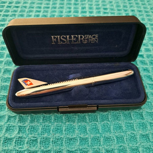 Fisher Space Pen collectible silver with Crossair logo, like new