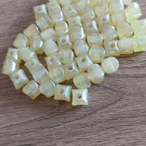 Acrylic beads 10mm square iridescent pale yellow, pack of 57
