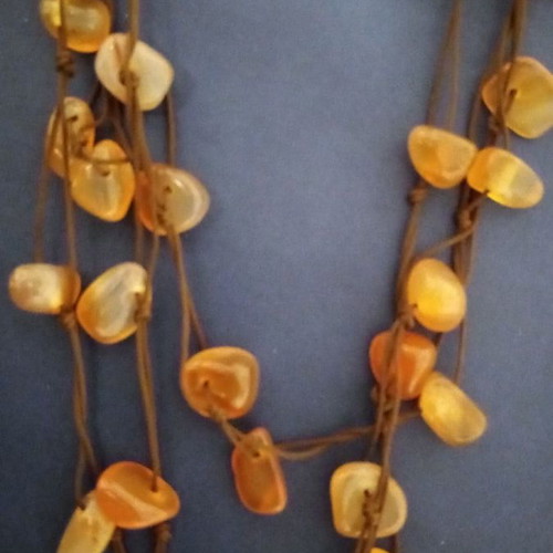 Necklace with glass beads new, amber color