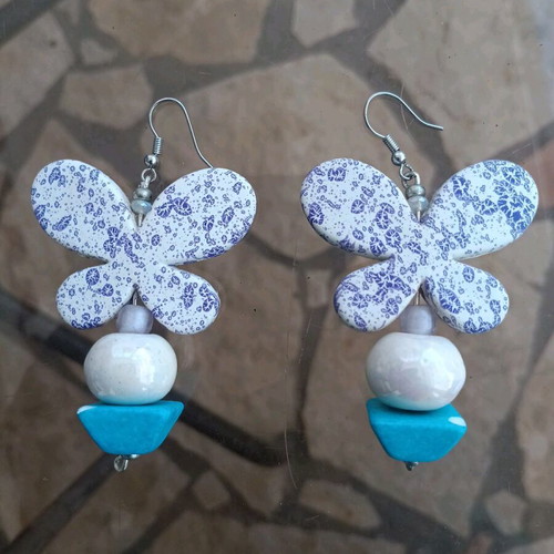 Butterfly clay earrings used with slight damage