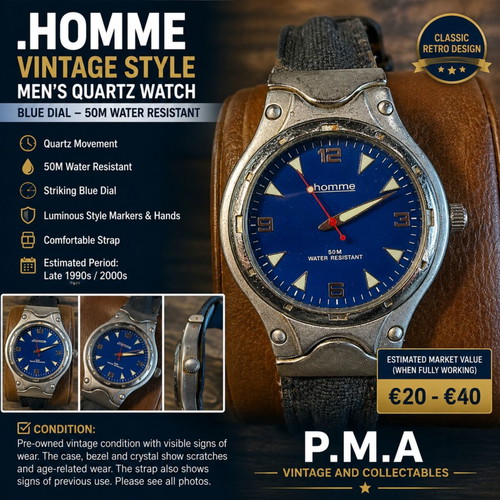 .Homme Vintage Style Men's Quartz Watch Blue Dial used 50M Water Resistant