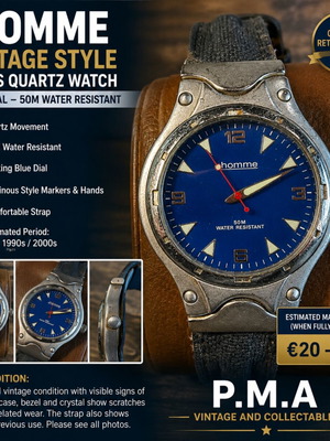.Homme Vintage Style Men's Quartz Watch Blue Dial used 50M Water Resistant
