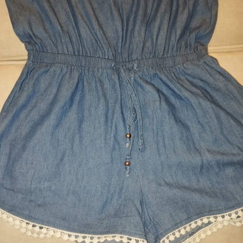Denim look playsuit size S, like new, white and blue