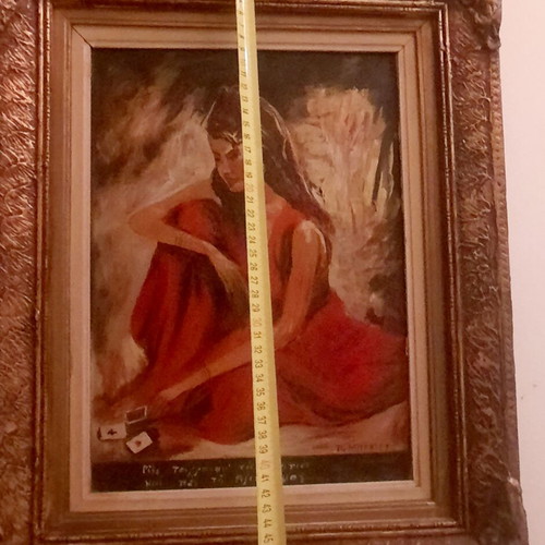 Canvas painting used, "Throw the cards gypsy and tell our fate"