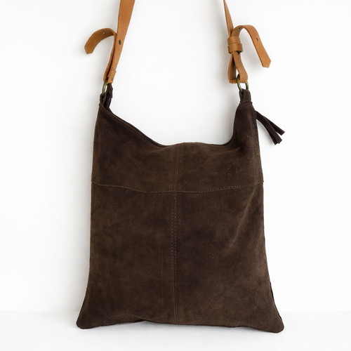 Indiska 100% Suede Leather Crossbody Bag like new, olive brown