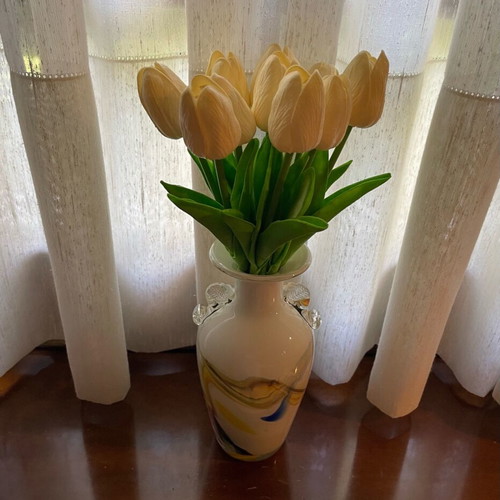 Murano vintage vase 1970 handmade by Carlo Moretti, like new, cream