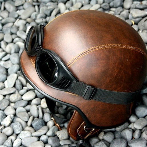 Motorcycle helmet brown matte military replica USA army with goggles