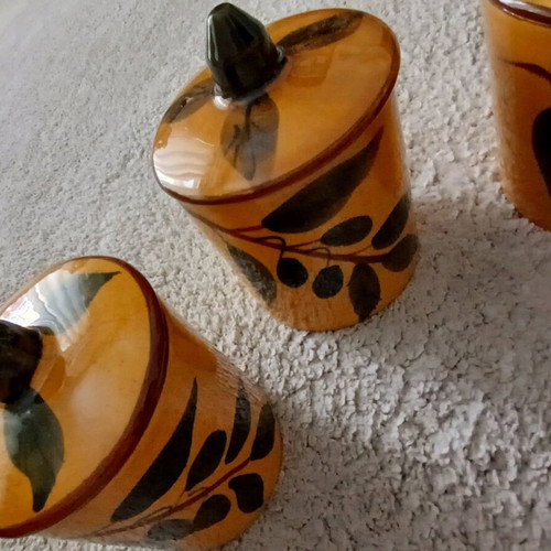 Vintage ceramic jars set of 3 with lid olive design like new