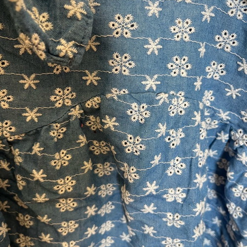 Blue denim blouse with flowers and frills on sleeves like new