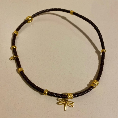Bijou Brigitte necklace new, leather with gold decorations