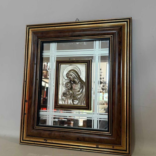 Hanging religious icon used with wooden frame and mirror 40x35