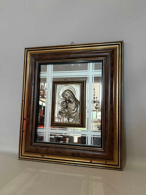 Hanging religious icon used with wooden frame and mirror 40x35