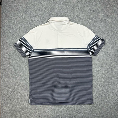 Adidas TPC Scottsdale Men's Golf Polo Shirt Large White Blue Striped Short Sleeve with Collar
