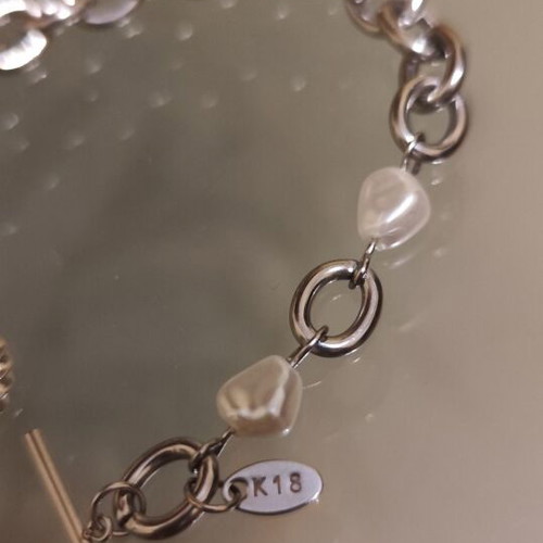 Chain bracelet silver stainless steel with two pearls like new