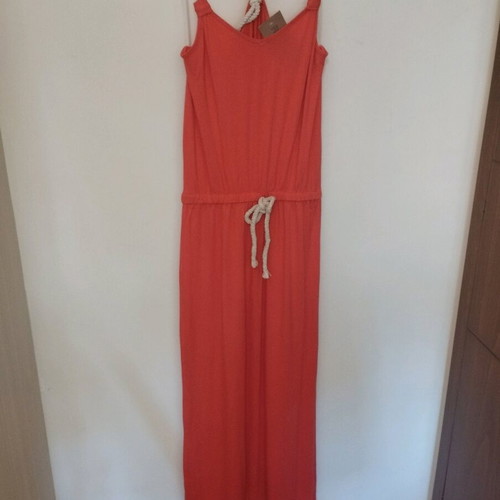 Long cotton dress new, orange with cord, size M