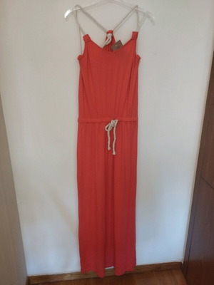 Long cotton dress new, orange with cord, size M