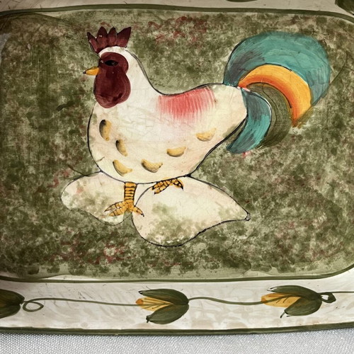 Vintage ceramic oven baking dishes set with rooster motif