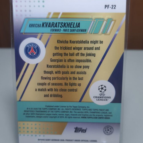 Topps Finest 2026 Prized Footballers Khvicha Kvaratskelia κάρτα σαν καινούργιο