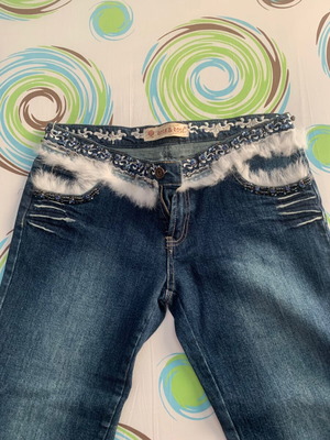 Jeans like new with embroidery and beads Rose and Rosa, size XL