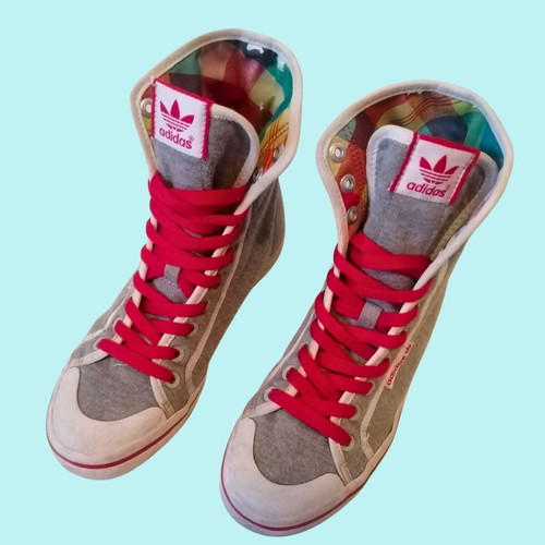 Adidas sport shoes used, grey with colorful reversible hi-top, size 37.5
