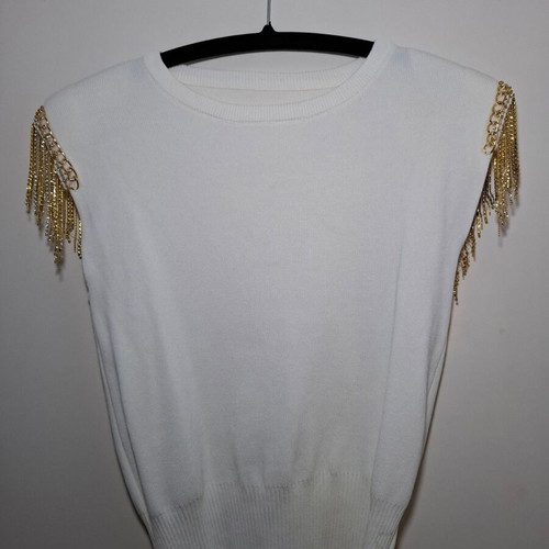 Celestino White Ribbed Sleeveless Top like new with Gold Details Size Medium