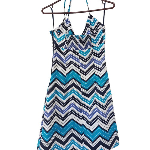 H&M Halter Dress 100% Cotton like new, XS 34, colorful zigzag