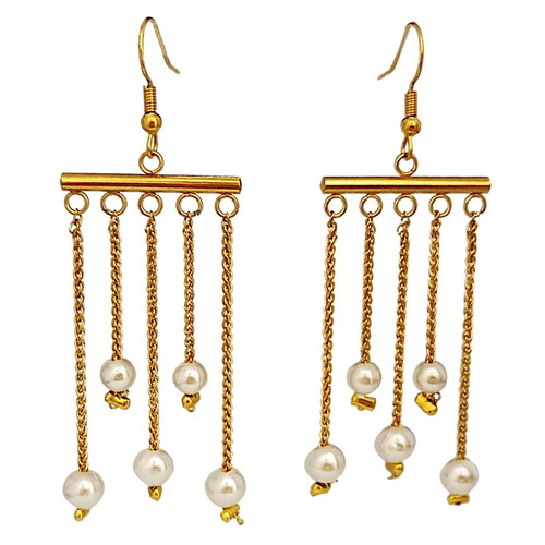 Chandelier earrings handmade stainless steel with white pearls