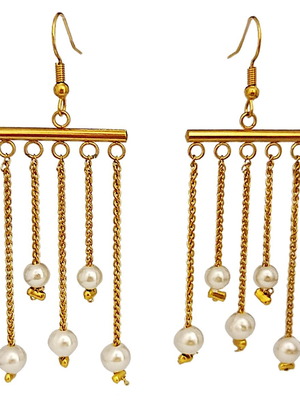 Chandelier earrings handmade stainless steel with white pearls