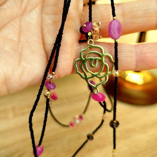 Long women's necklace like new, gold-plated silver multicolor