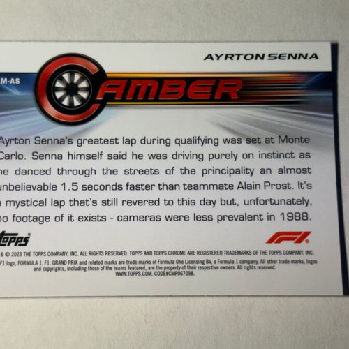 2023 Topps Chrome Formula 1 Camber Ayrton Senna card like new