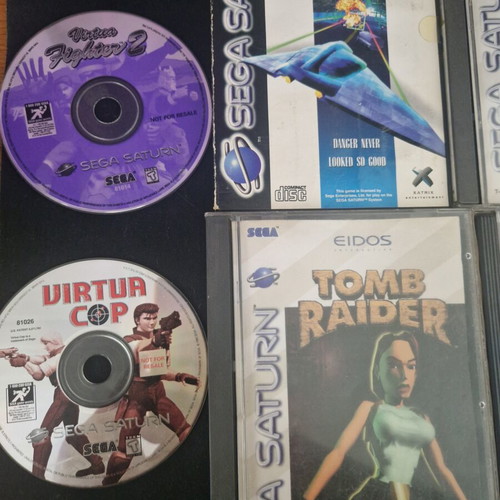 Sega Saturn console used with 6 games and one controller bundle