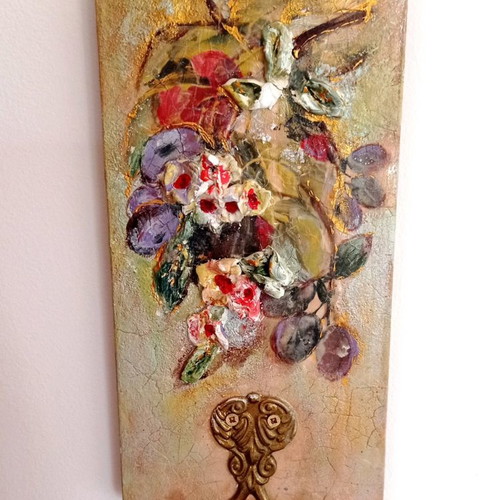 Wood painting with brass hook used, handmade art