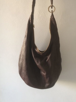 Borbonese leather shoulder bag, brown with gold details